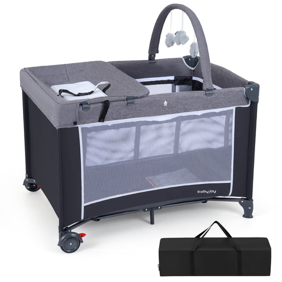 Gymax 3 in 1 Pack & Play w/ Toy Bar Diaper Changing Table w/ Safety Belt