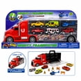 thumbnail image 4 of 11-Piece Toy Truck Carrier Set with Mini Vehicles, Big Rig Transporter Playset with Cars, Helicopter, Bus & Road Signs, Storage Truck Toy for Kids Ages 3+, 4 of 10