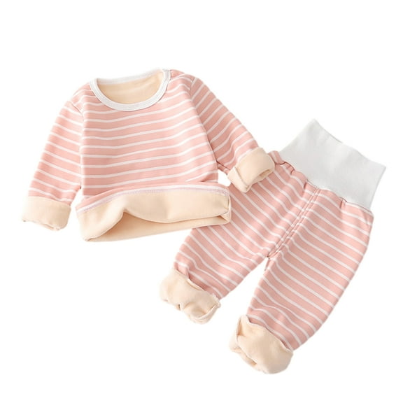LYMAYTER Kids Boys Girls Underwear Outfit 2PCS Infant Milk Silk Bottoming Shirt Printed Pants Set for 6 Months-4 Years