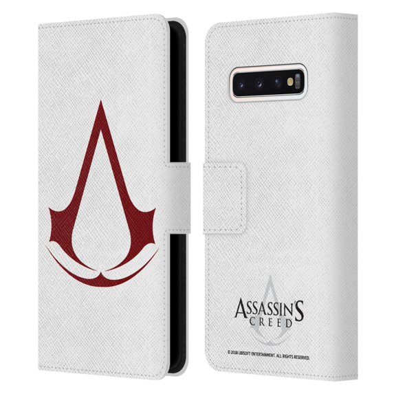 Head Case Designs Officially Licensed Assassin's Creed Logo Plain Leather Book Wallet Case Cover Compatible with Samsung Galaxy S10