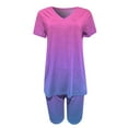thumbnail image 4 of DHFJKG Women's 2 Piece Sets Summer Outfits Matching Clothing Oversized Gradient Short Sleeve V Neck T Shirts Biker Shorts Set Workout Stylish Outfit, 4 of 6