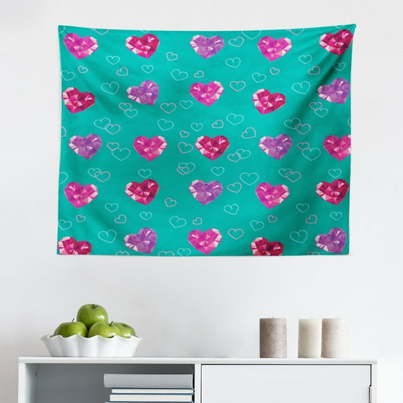 Teal Tapestry, Square Pixel Like Mosaic Pattern Simplistic Modern Contemporary Design Illustration Print, Fabric Wall Hanging Decor for Bedroom Living Room Dorm, 2 Sizes, Green, by Ambesonne