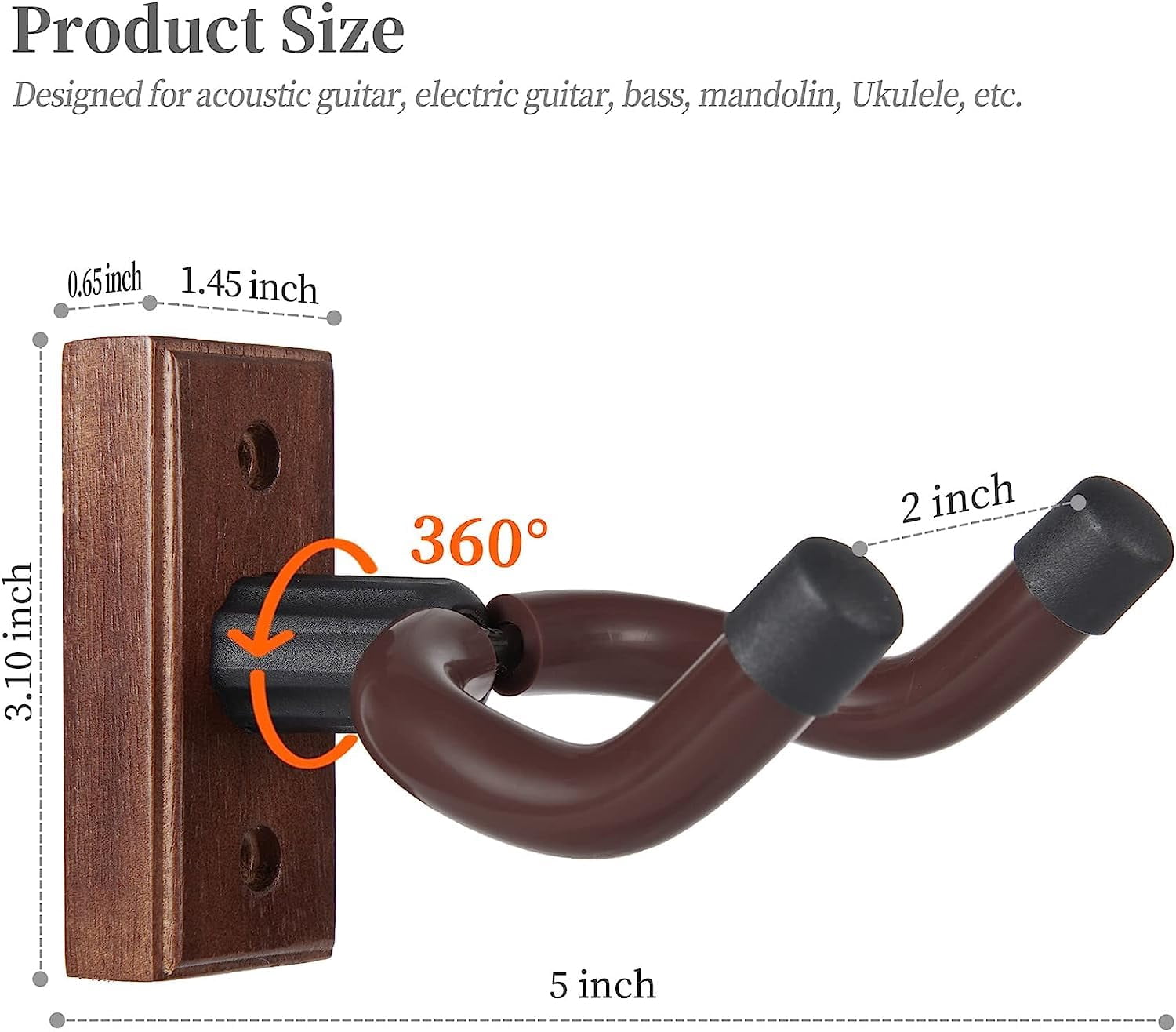Wooden Guitar Wall Hanger - Pack Of 5 Mount For Safe Storage And Display Sturdy Guitars