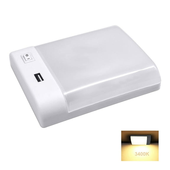 Facon 12V RV Reading Light with USB Charger(5V 2.4A), RV Ceiling Dome Light Surface Mount, 12V DC Interior Light with On&Off Switch for RV Motorhomes Camper Caravan Trailer Boat