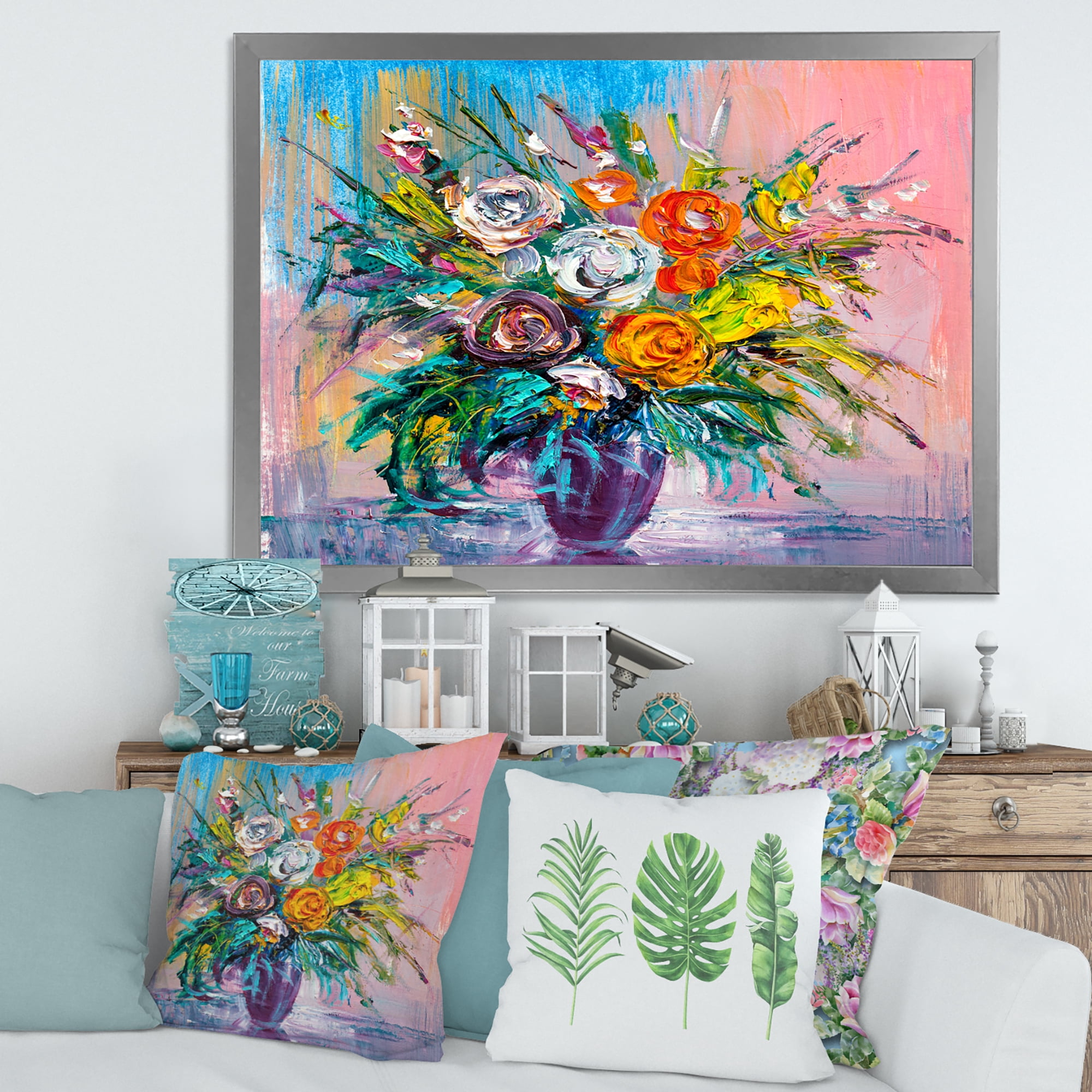 Designart 'Bouquet Of Vibrant Colored Flowers' Traditional Framed Art Print