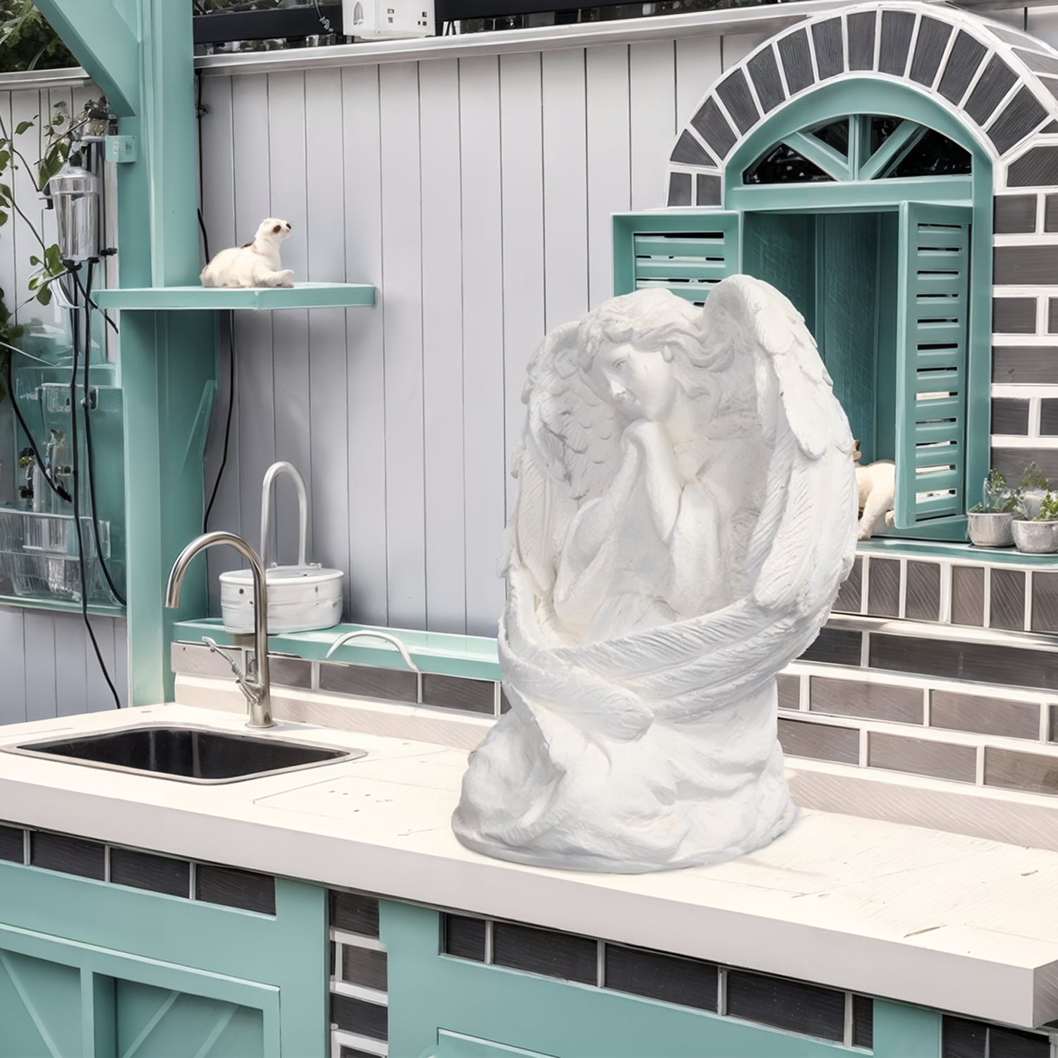 LENLN Resin Kneeling Girl Angel Statue, Girl Angel Figurine Sculpture, Angel Wings Statue for Home Decor or Garden Memorial Decor