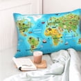 thumbnail image 4 of Kdxio Cotton Pillow Cases 20"x30" Pillowcases,Soft and Breathable Bedroom Pillow Cases-World Map With Animals Landmarks-No Pillow Core, 4 of 5