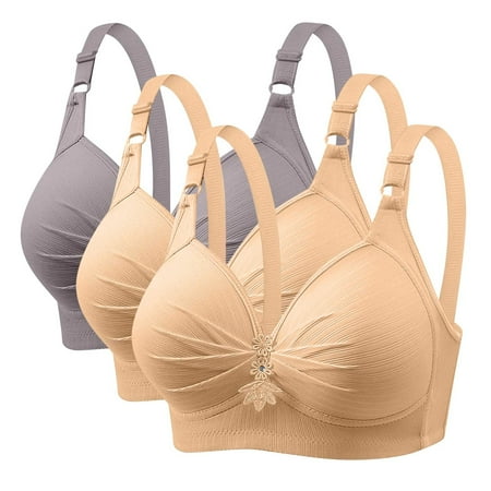 Itsame 3PC Bras for Women s Full Support Everyday Sports Bra Set Breathable Wireless Comfort Bralette Set Multicolor Size 2XL