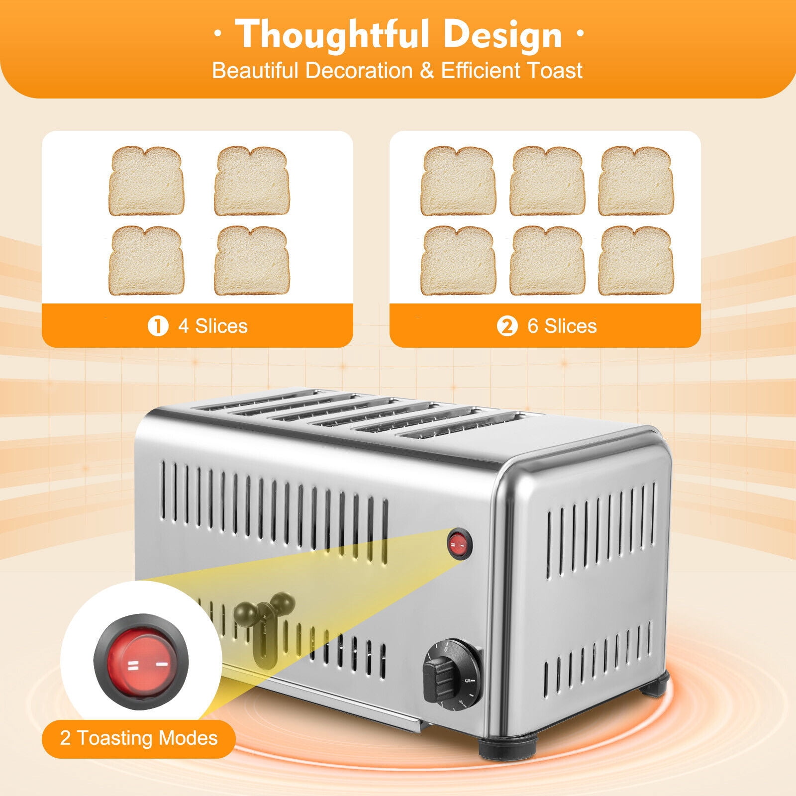1680W 110V Commercial Conveyor Toaster, 6 Slots Stainless Steel Bread Toaster Baking Machine, Electric Restaurant Equipment for Bun Bagel Bread Baked Food, Timing Function
