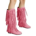 thumbnail image 3 of IUJSOY Cowboy Boots for Women Fringe Cowgirl Boots Suede Round Toe Mid Calf Boots Casual Low Heels, 3 of 6