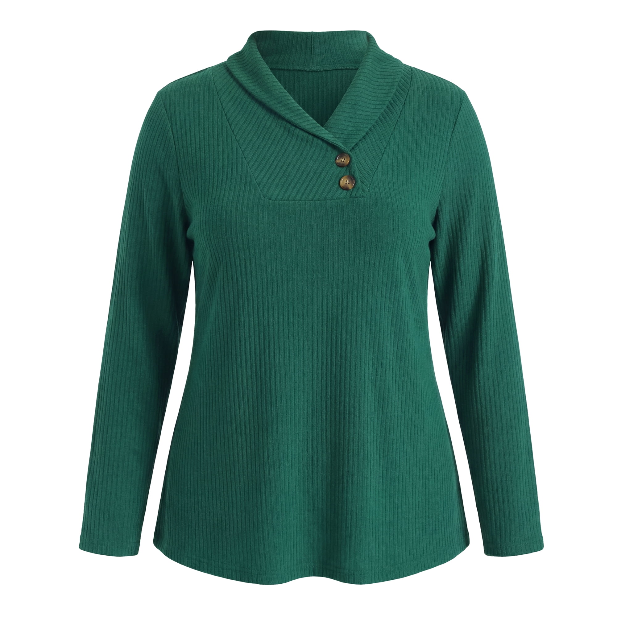 DARING DIVA Women's Plus Shawl Collar Button Decor V Neck Tops 2X Dark Green