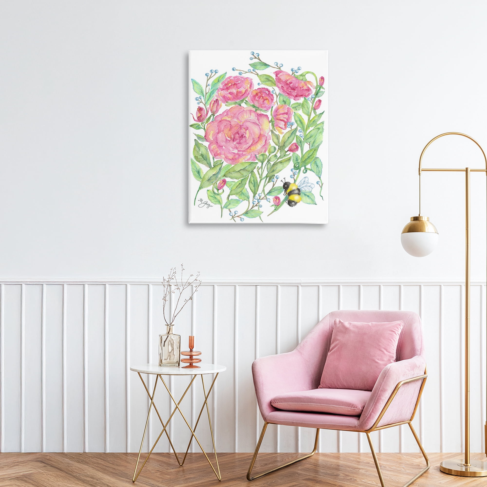 Stupell Industries Peony & Bumble Bee Canvas Wall Art, design by Maureen Grigs