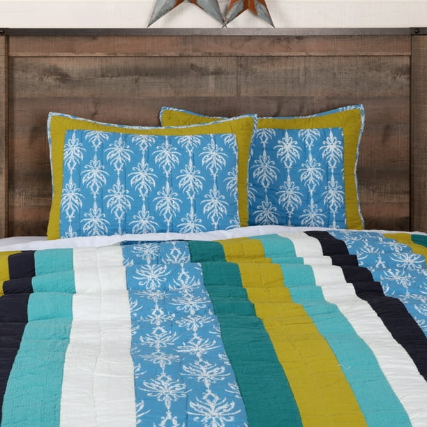 Cornflower Blue Coastal Bedding Laguna Cotton Hand Quilted Cambric