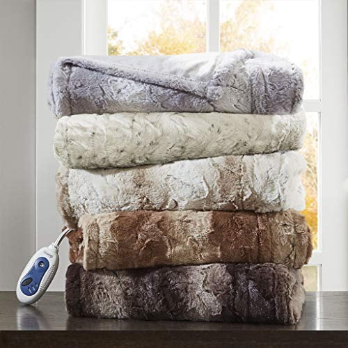 Beautyrest Zuri Oversized Faux Fur Cozy Warm Adjust Washable Electric Blanket Heated Throw with Auto Shutoff 50X70 Inches Snow Leopard Walmart