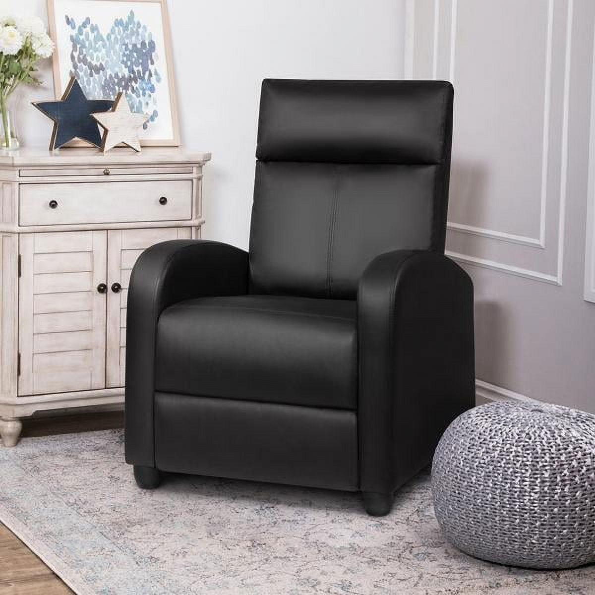 Walnew Single Recliner Thick Padded Push Back Recliner with Faux Leather, Black