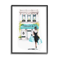 Stupell Industries Girl with Shopping Bags Town & City Painting Black Framed Art Print Wall Art, 24 x 30