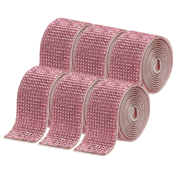 Uxcell 6 Rolls Self-Adhesive Rhinestone Ribbon for DIY Arts Crafts, Light Pink
