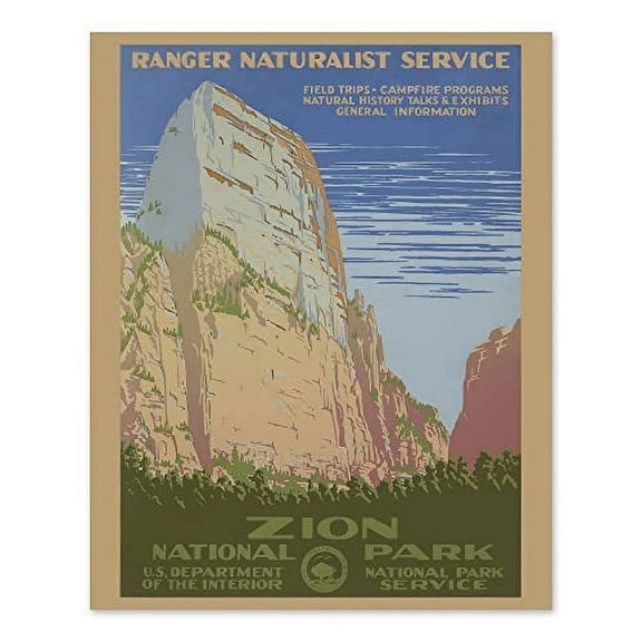 HISTORIX Vintage 1938 Zion National Park Travel Poster - 8x10 Inch Vintage Zion National Park Poster Print Ranger Naturalist Service Wall Art Poster