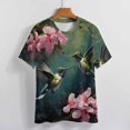 thumbnail image 3 of Flower Hummingbird Womens Tops Women's Fashion Casual Short Sleeve Flower Print Round Neck Pullover Top Blouse, 3 of 6