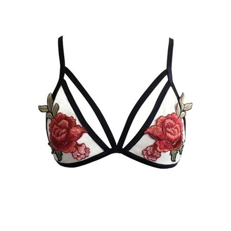 

fanshao Fashion Women Deep-V Flower Embroider Sexy Unpadded Bra Strappy Erotic Underwear