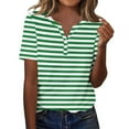 thumbnail image 2 of Plebaso T-Shirts à Rayures à Col en V pour Femmes, Manches Courtes, T-Shirts d'Été, à Blocs de Couleur, Blouses Décontractées et Amples pour Femmes, 2 of 7