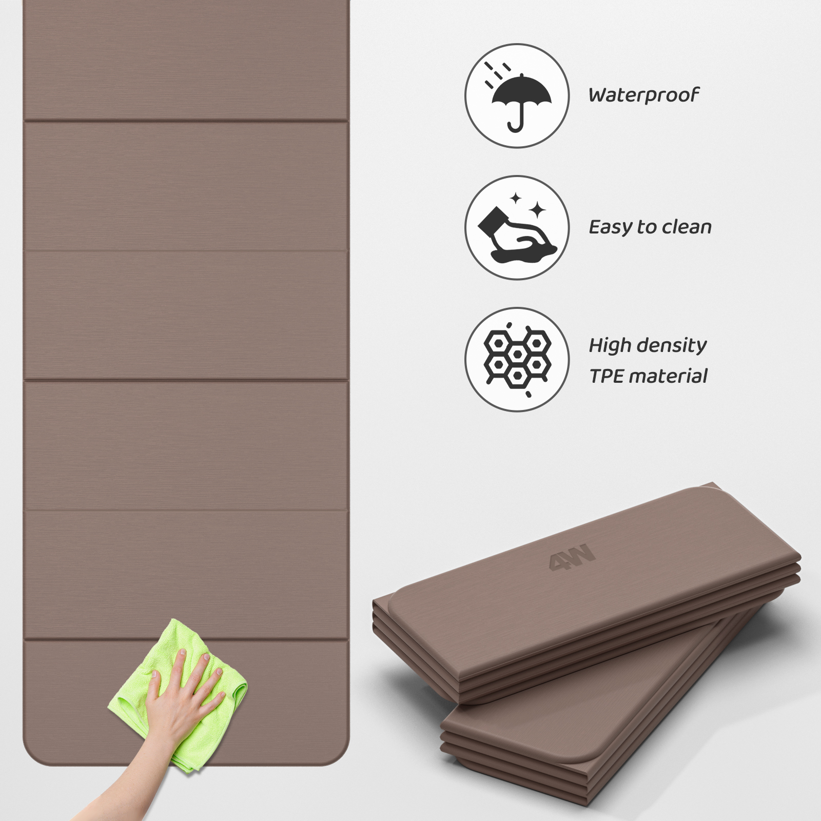 4W Foldable Yoga Mat 8mm Thick, TPE Non-Slip Fitness Mats, 3-in-1 for Yoga/Step Stool/Meditation, Quick Storage No Curling(Brown)