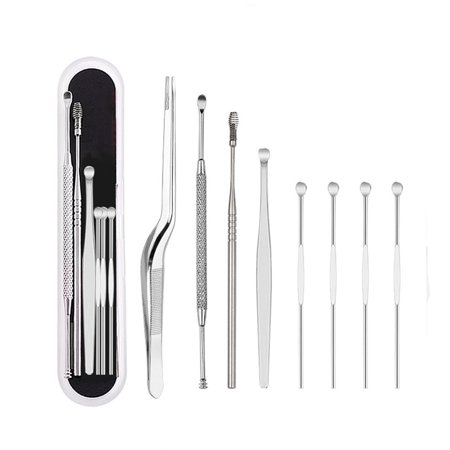SENRISE 8Pcs Ear Wax Removal Clean Tools Set with Storage Bag 360° Spiral Cleaning Silver