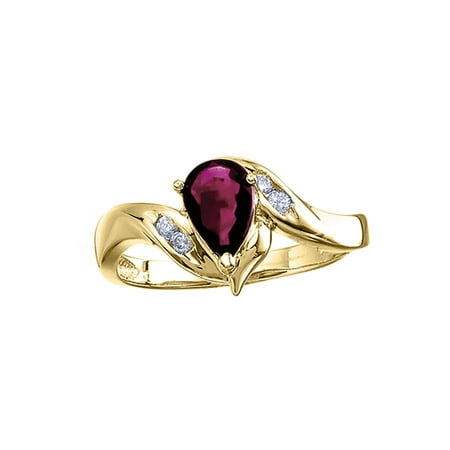 14k Gold Ruby Diamond Ring - 14k Yellow Gold Pear Ruby And Diamond Swirl Ring