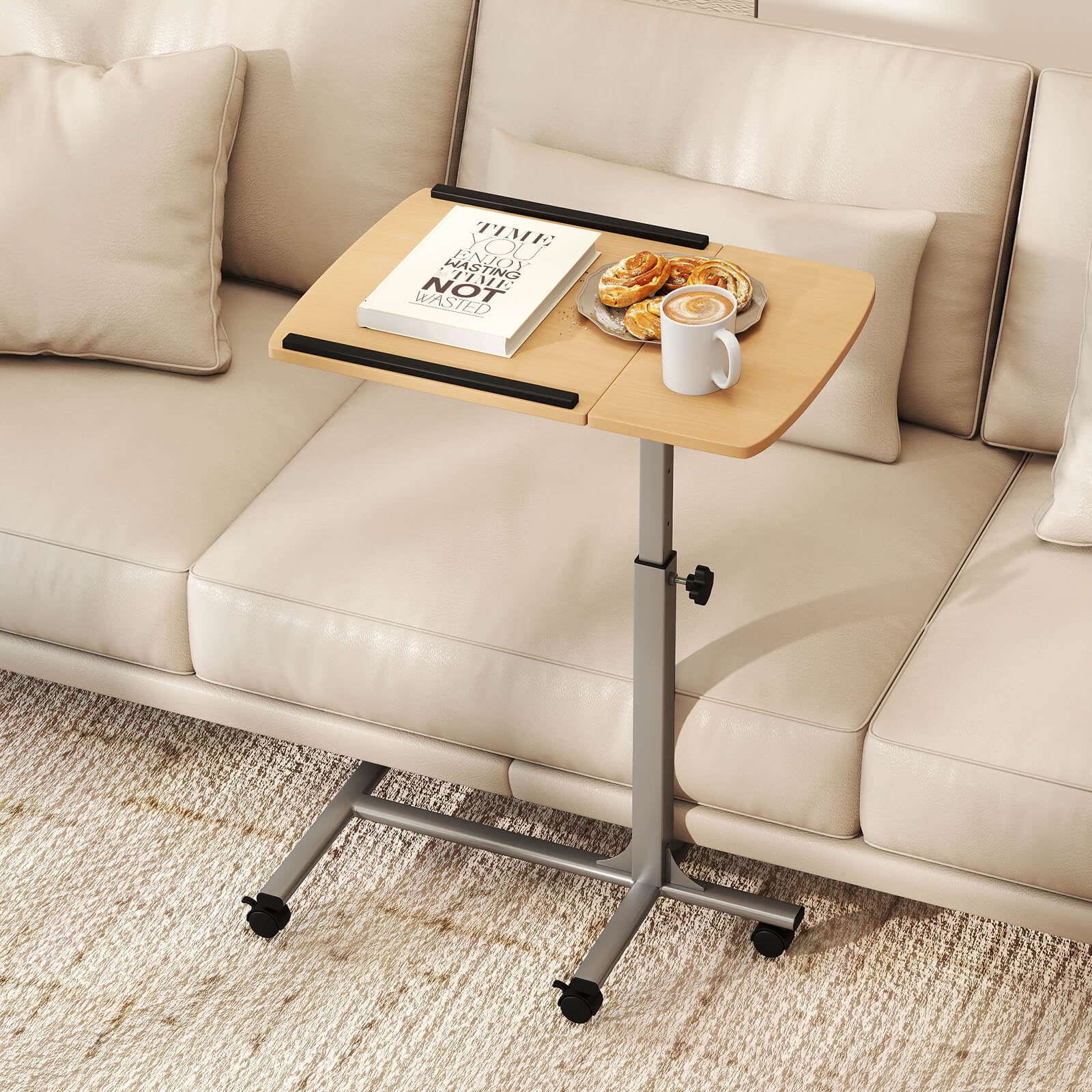 Costway Mobile Standing Desk Height Adjustable Sit to Stand Laptop Desk, Natural Natural
