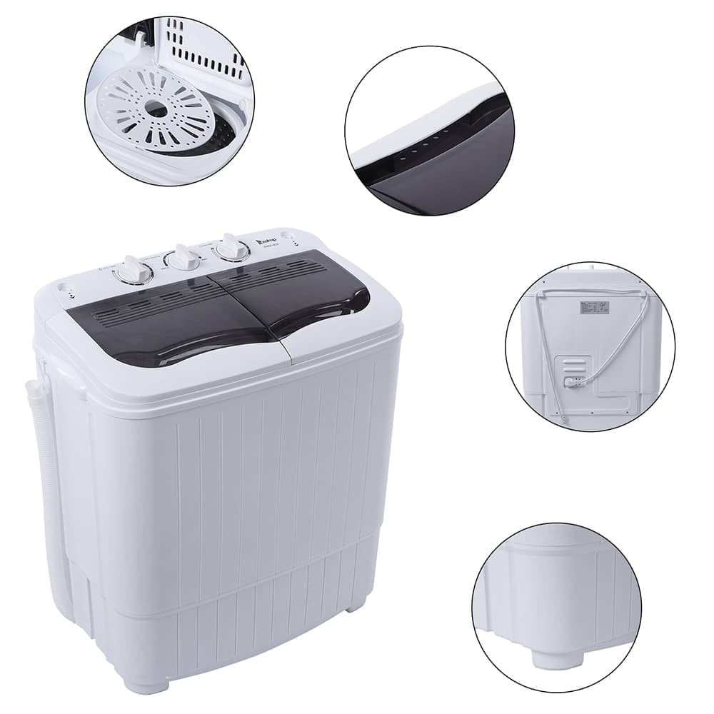 Hassch Semi-Automatic Washing Machine with 2 Tub, Compact Laundry Machine with Built-in Drain for Home, Apartment, Gray