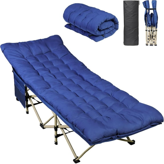 1200D Double Layer Oxford Camping Cots for Adults, Folding Cots for Sleeping with Mattress, Outdoor Folding Bed with Carry Bag, Portable Camping Bed for Sleeping, Resting, Camping, Dark Blue