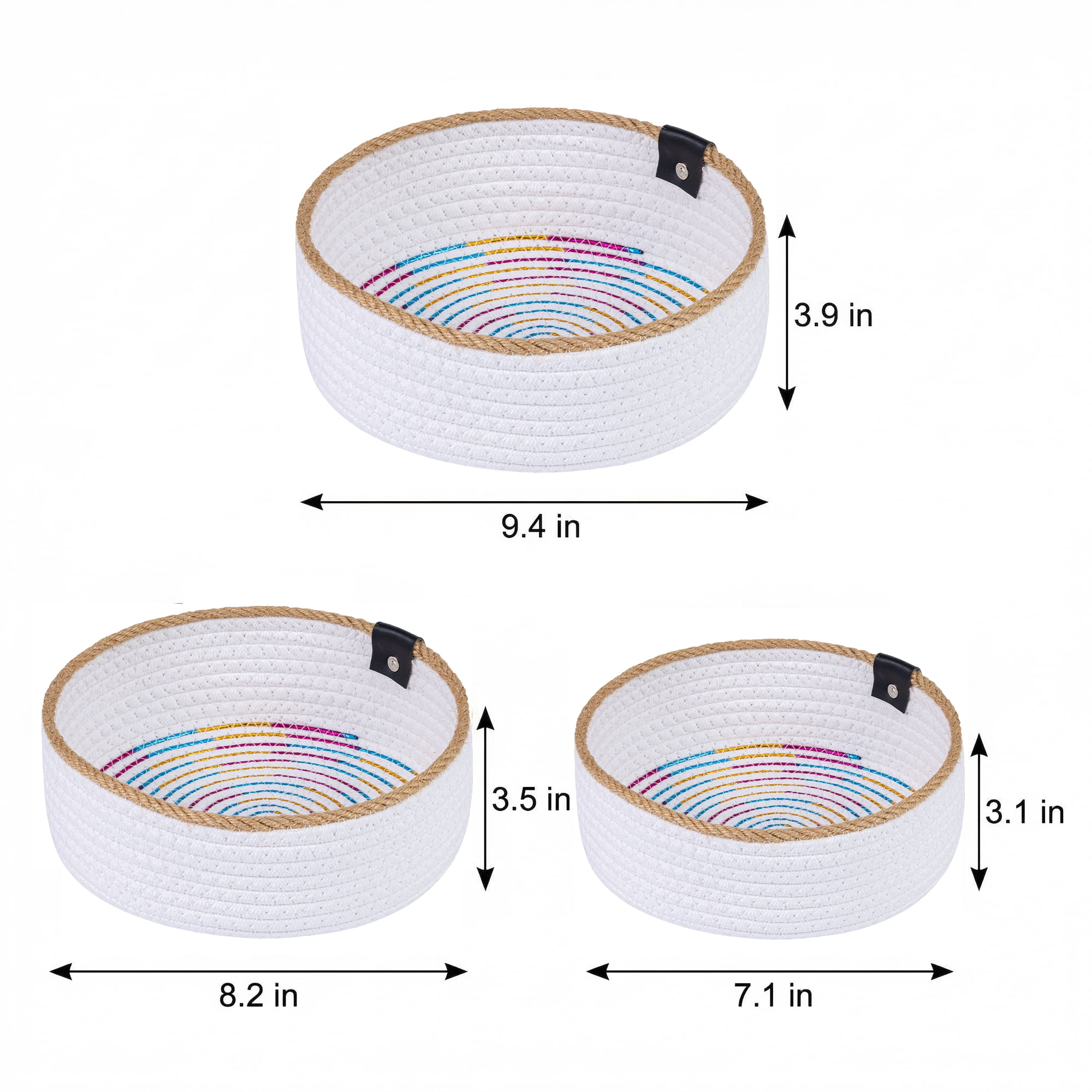 Unique Bargains 3pcs Woven Storage Basket for Key Tray Bowl Colorful 3pcs