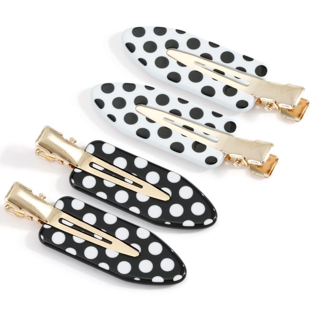 No Bend Hair Clips 4Pcs Creaseless Hair Clips for Hair Styling Black & White Spots Alligator