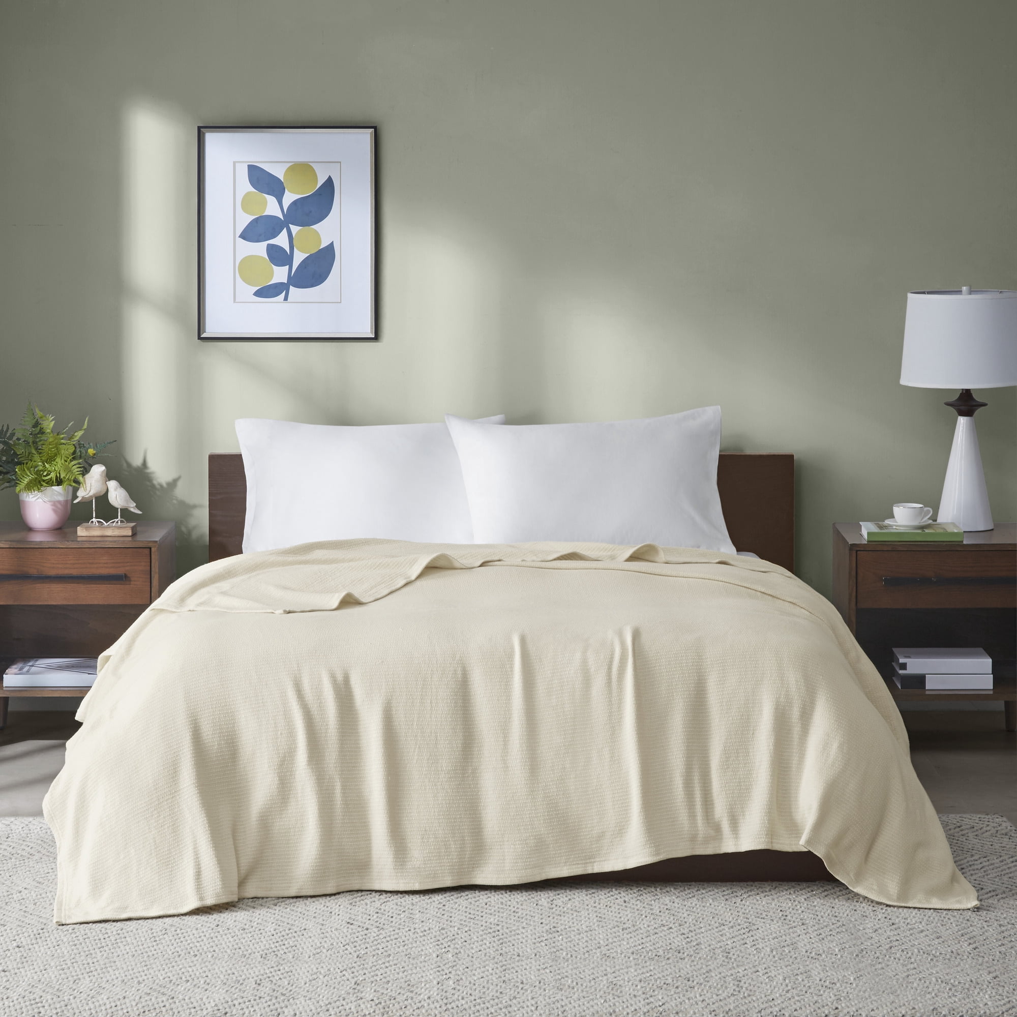 Home Essence Knit Freshspun Basketweave Cotton Blanket, 90x90, Full/Queen, Beige