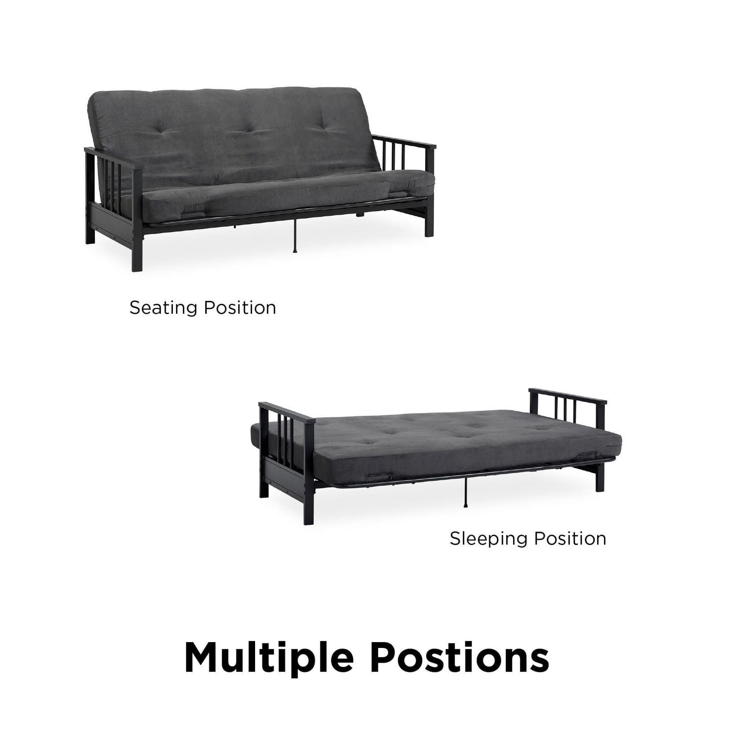 Harlow Full Metal Arm Futon with 6” Thermobonded High Density Polyester Fill Futon Mattress