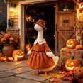 thumbnail image 4 of Clearance Sales Halloween Porch Goose Outfit - Rust Orange Button-Up Coat Dress with Belt & Bucket Hat for 23 Inch Statue | Vintage Fall Clothes & Seasonal Yard Decor, 4 of 4