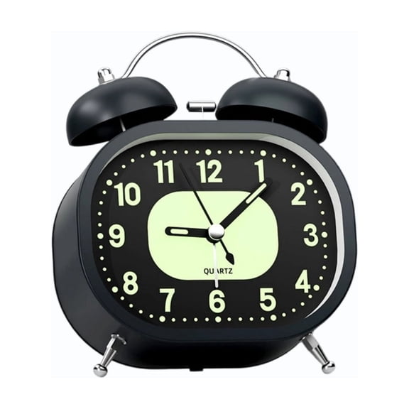 Tunhigl Curved Twin Bell Luminous Alarm Clock, Silent Non-Ticking with Night Glow Dial & Loud Wake-Up Bell, 4 Colors