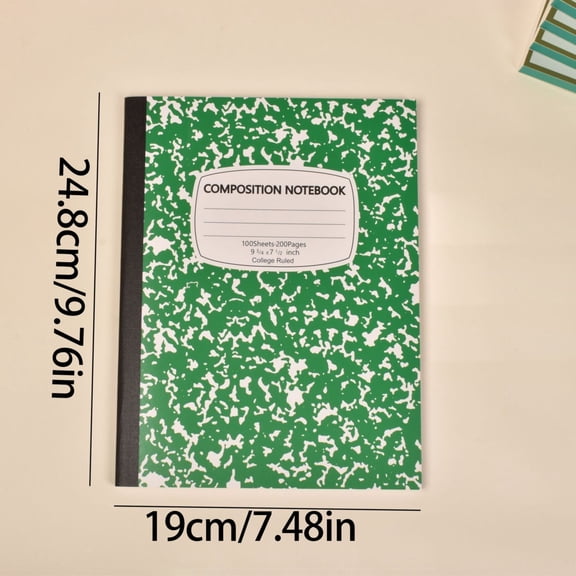 Black Composition Notebook Wide Ruled 100 Sheets, Marble Cover Sewn Binding Journal, 7.5 x 9.8 in, 1 Pack