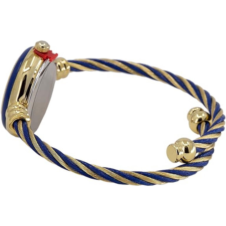 Women\'s Gold And Yellow Analog Elegant Cable Cuff Arabic Numbers Bracelet Watch Amazon.com: Blekon Collections Women main image 4