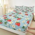 thumbnail image 3 of Manfei Teens Fruit Strawberry Twin Sheet Sets, Blue Cartoon Twin Fitted Sheet, Tropic Flower Plant Flat Sheet, Microfiber Bedroom Decor, 3pcs, 3 of 7
