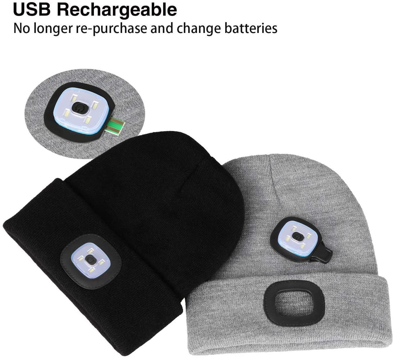 LED Lighted Beanie Hat, USB 