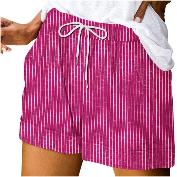 Pantalones Cortos Sueltos para Mujeres Ilustración de Moda de Verano Encaje Hasta Bolsillo Elástico Pantalones Cortos Casuales