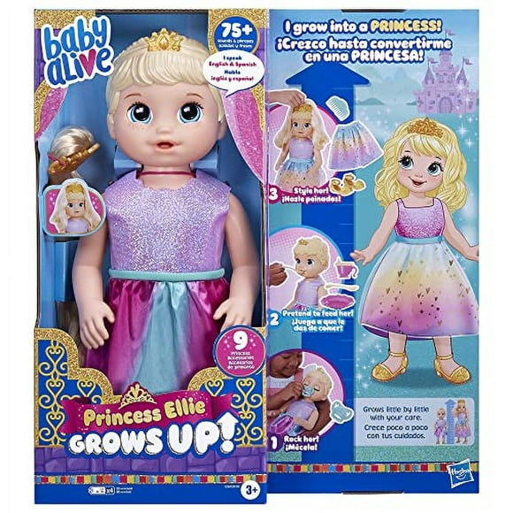 Baby Alive Princess Ellie Grows Up! Interactive Baby Doll with Accessories, Talking Baby Dolls, Toys for 3 Year Old Girls and Boys and Up, Blonde Hair, 18-Inch
