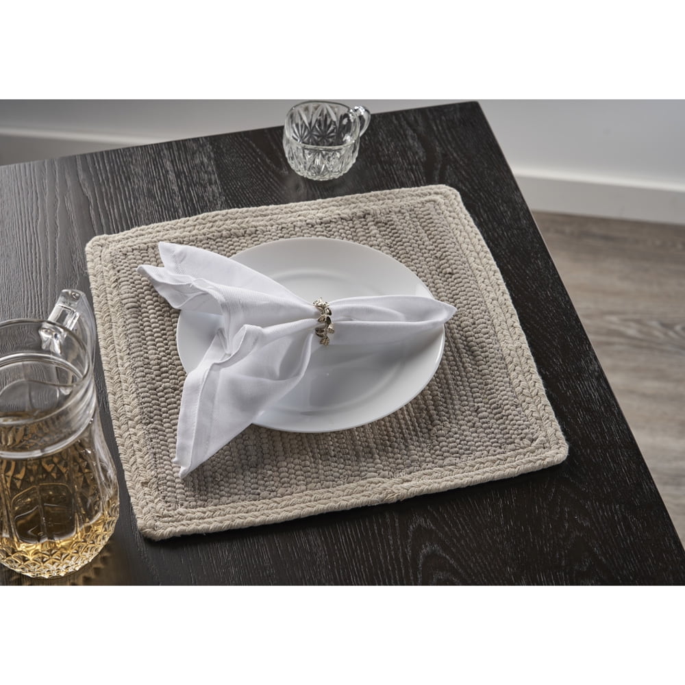 LR Home Neutral Bordered Silver / Cream 15 inch Square Placemats