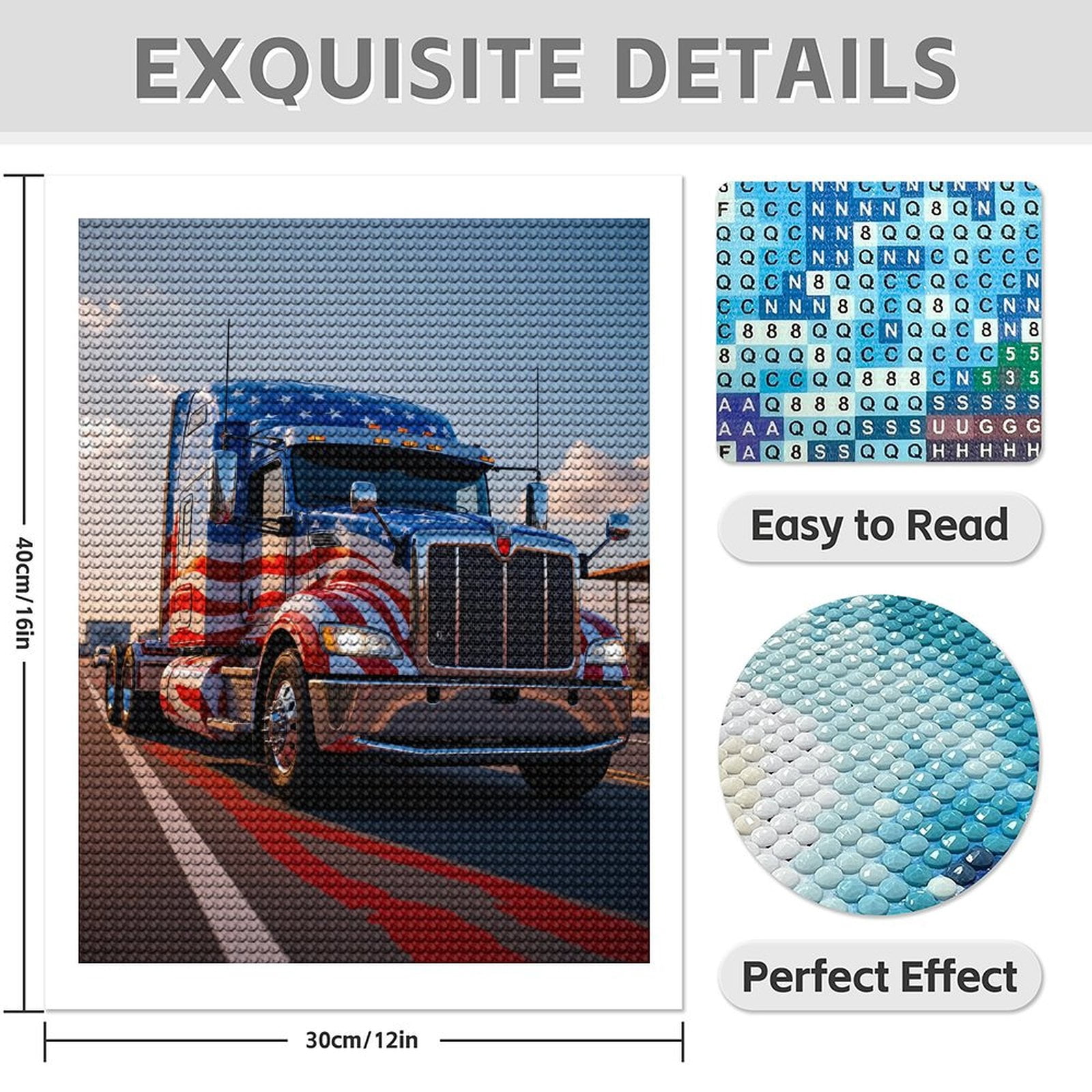 Diamond Art Kits for Adults - 5d Modern Patriotic Semi Truck Roadway Diamond Painting for Adults, Diamond Art for Adults Beginners, Diamond Painting Kits for Adults for Home Wall Decor