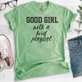 thumbnail image 2 of Good Girl With A Hood Playlist T-shirt, Unisex Women's Shirt, Hood Shirt, Music Shirt, Heather Apple Green, Medium, 2 of 6