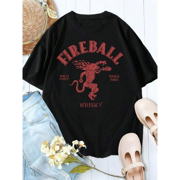 Valentine's Day Vintage Fireball Whiskey T-Shirt For Women Alcohol Beer Drink Drinking