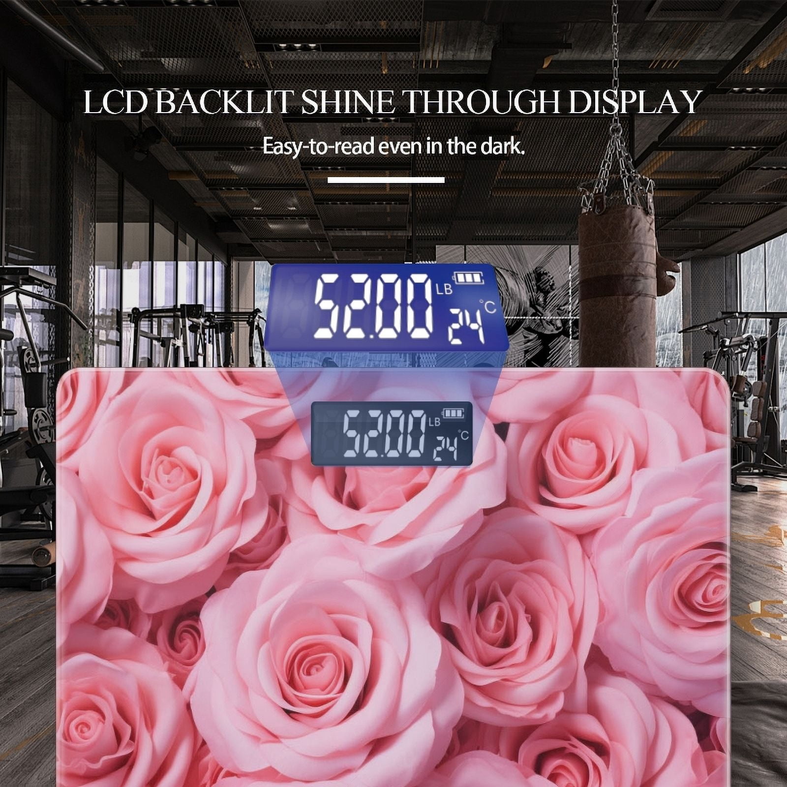 High Precision Body Weight Scale Smart Bathroom Scales with Large LCD Display(400lbs),Decorative for Bedroom-Bouquet Of Many Pink Roses Beautiful Pattern