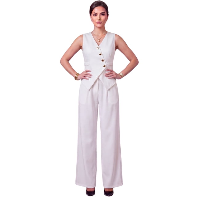 Conjunto Elegante de 2 Piezas Chaleco Entallado y Pantalón Palazzo para Mujer