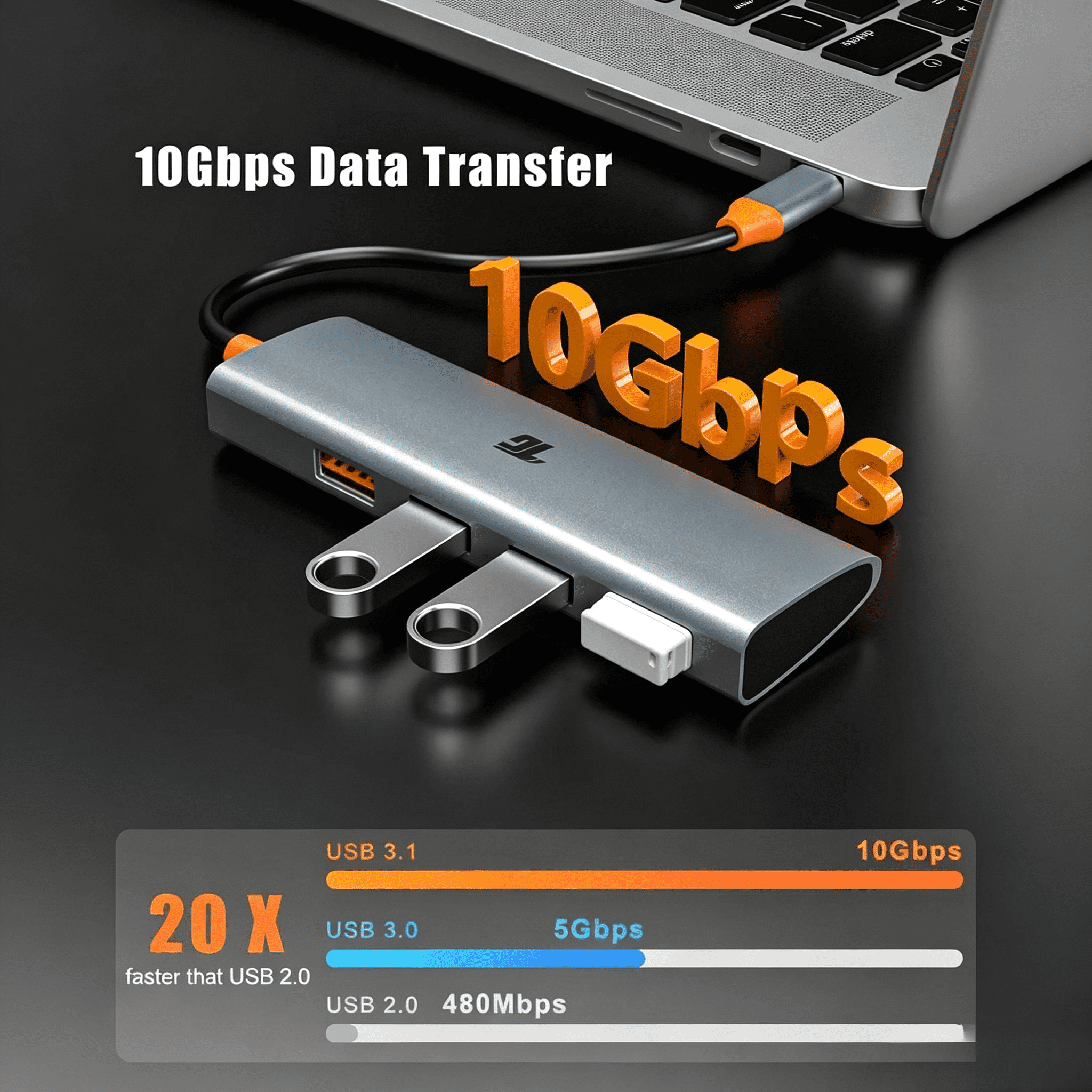 USB C Hub, USB C to 4 USB 3.1 Ports Adapter, USB 3.1 Hub with 10Gbps SuperSpeed for MacBook Pro/Air, iMac, Dell, Chromebook and More Type C Devices